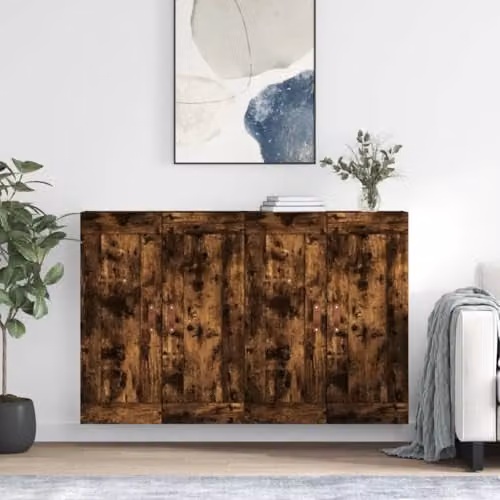 vidaXL Set of 2 Modern Wall Mounted Storage Cabinets in Smoked Oak Engineered Wood