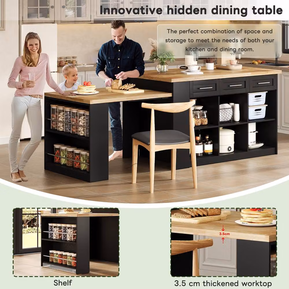 Merax Kitchen Island with Extendable Dining Table and Wood Effect Top in Black, W/D/H: 150 x 90 x 90 cm – 5