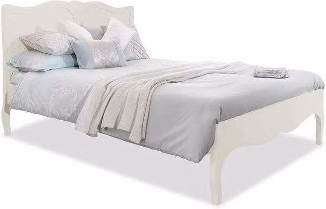 Romance French Double Bed in Antique White and Grey Solid Wood, W: 140 cm, D: 200 cm