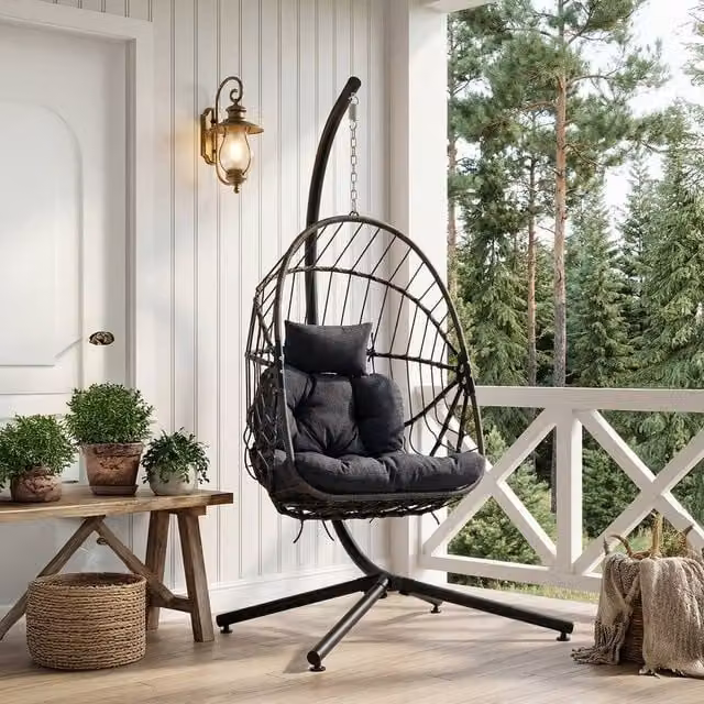 Living and Home Modern Hanging Egg Chair with Cushion and Headrest in Grey