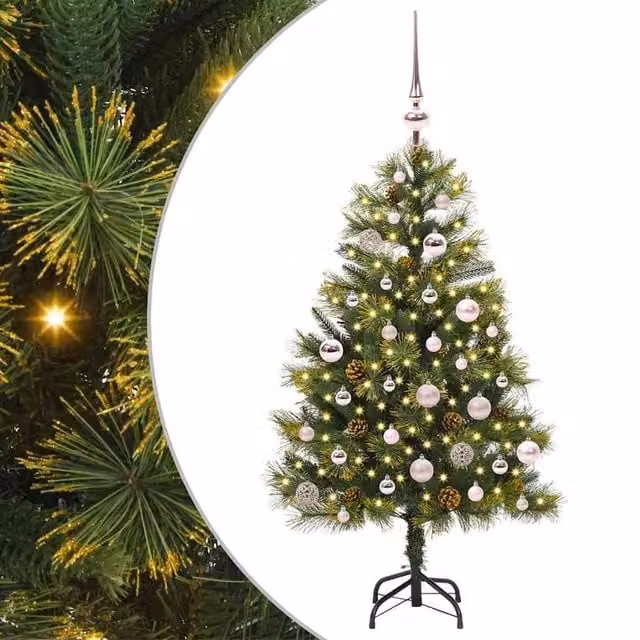 Berkfield Home Artificial Hinged Christmas Tree with Cones, Green, Height: 150 cm