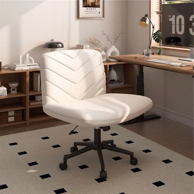 Yaheetech Modern Swivel Task Chair with Bouclé Fabric and Castors in Beige and White