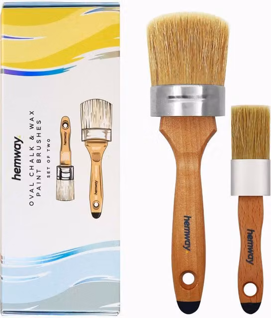 Hemway Premium Handmade Oval Chalk, Lacquer and Wax Paint Brush Set, Pack of 2, Brown and Multicolour