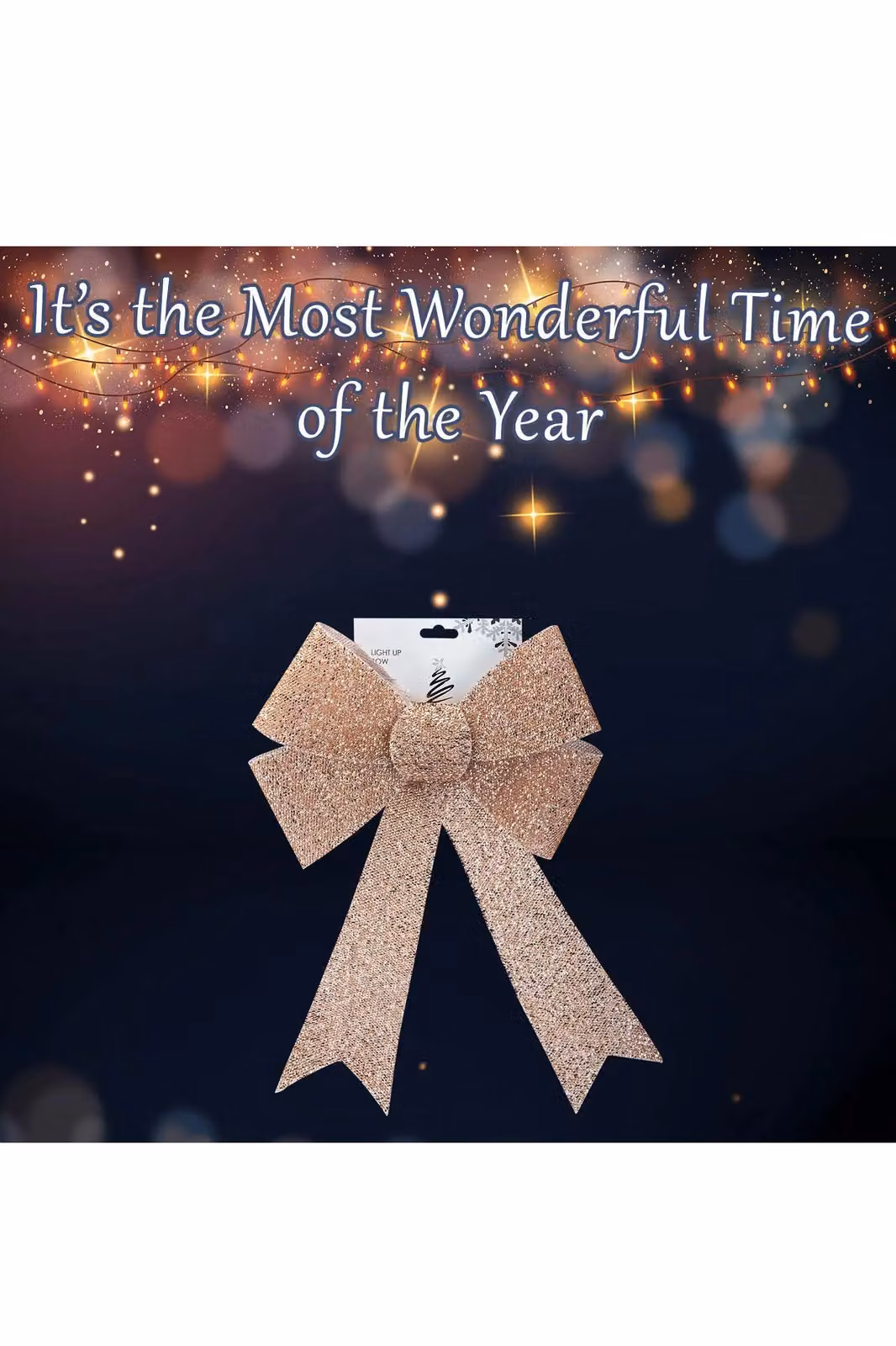 VFM e-Store Light Up Tinsel Bow Christmas Decoration in Rose Gold, W/D/H: 43 x 29 x 10 cm – 3