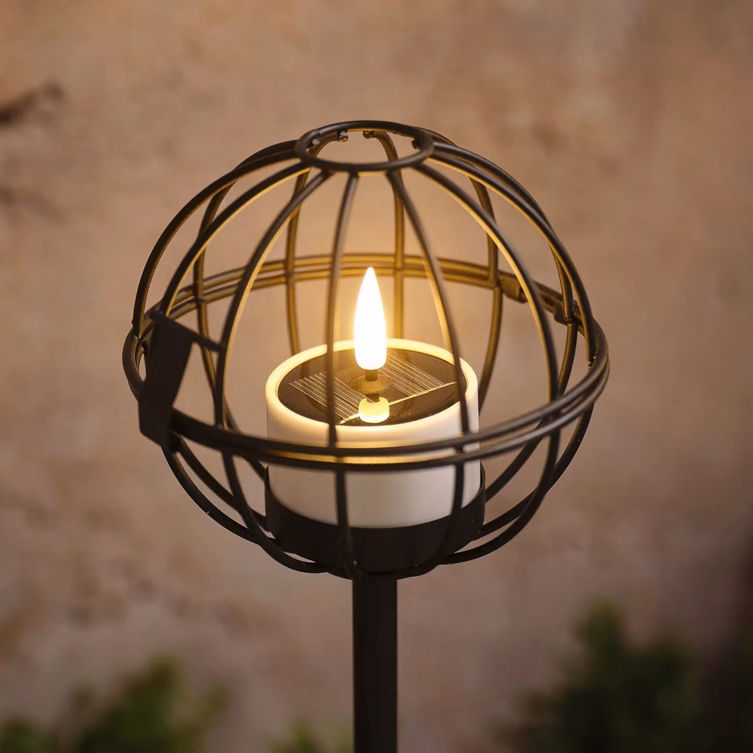 TruGlow 4 Outdoor Votive Candle Solar Stake Lights in Black Metal