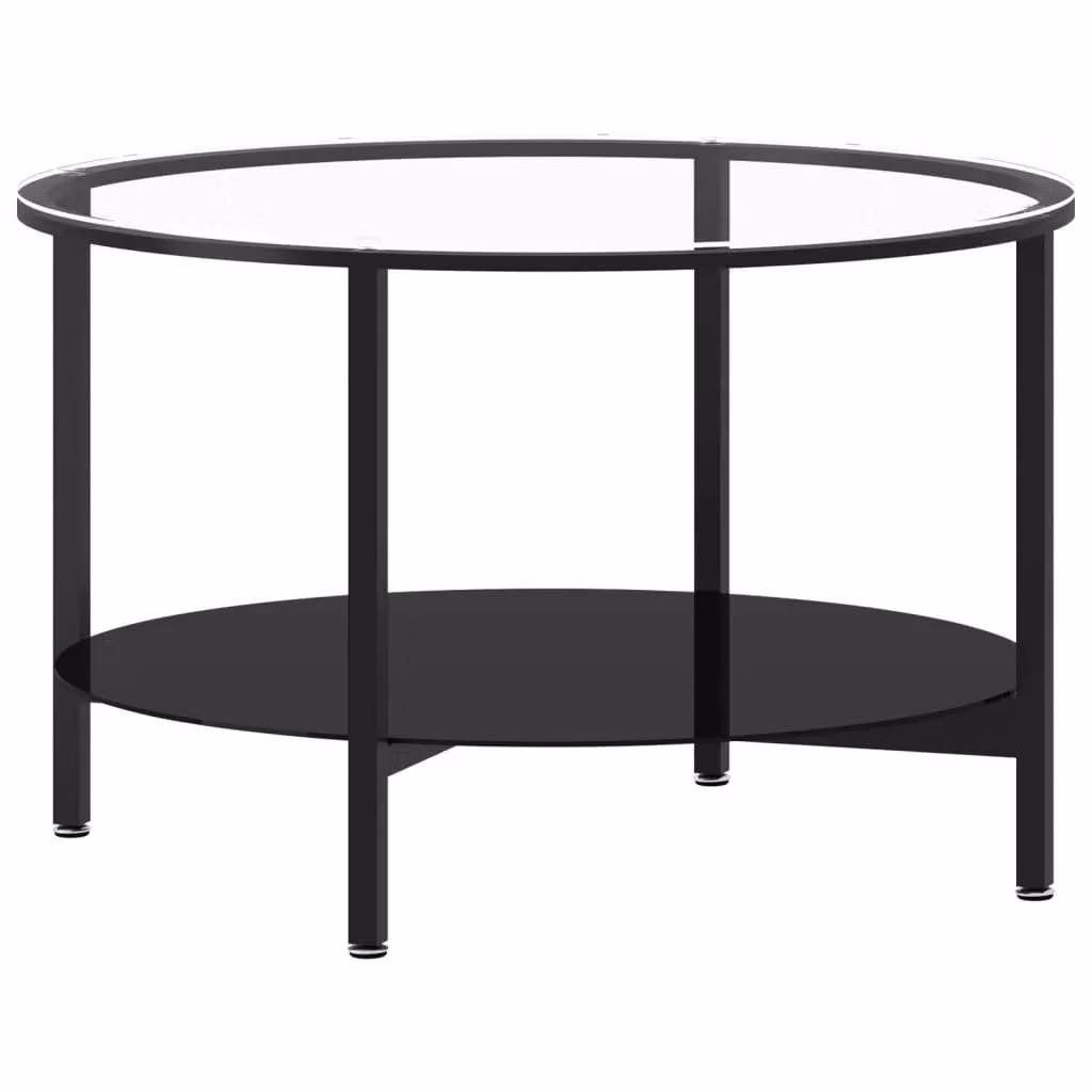 Berkfield Home Modern Round Tea Table with Black and Transparent Tempered Glass Top, Diameter: 70 cm – 2