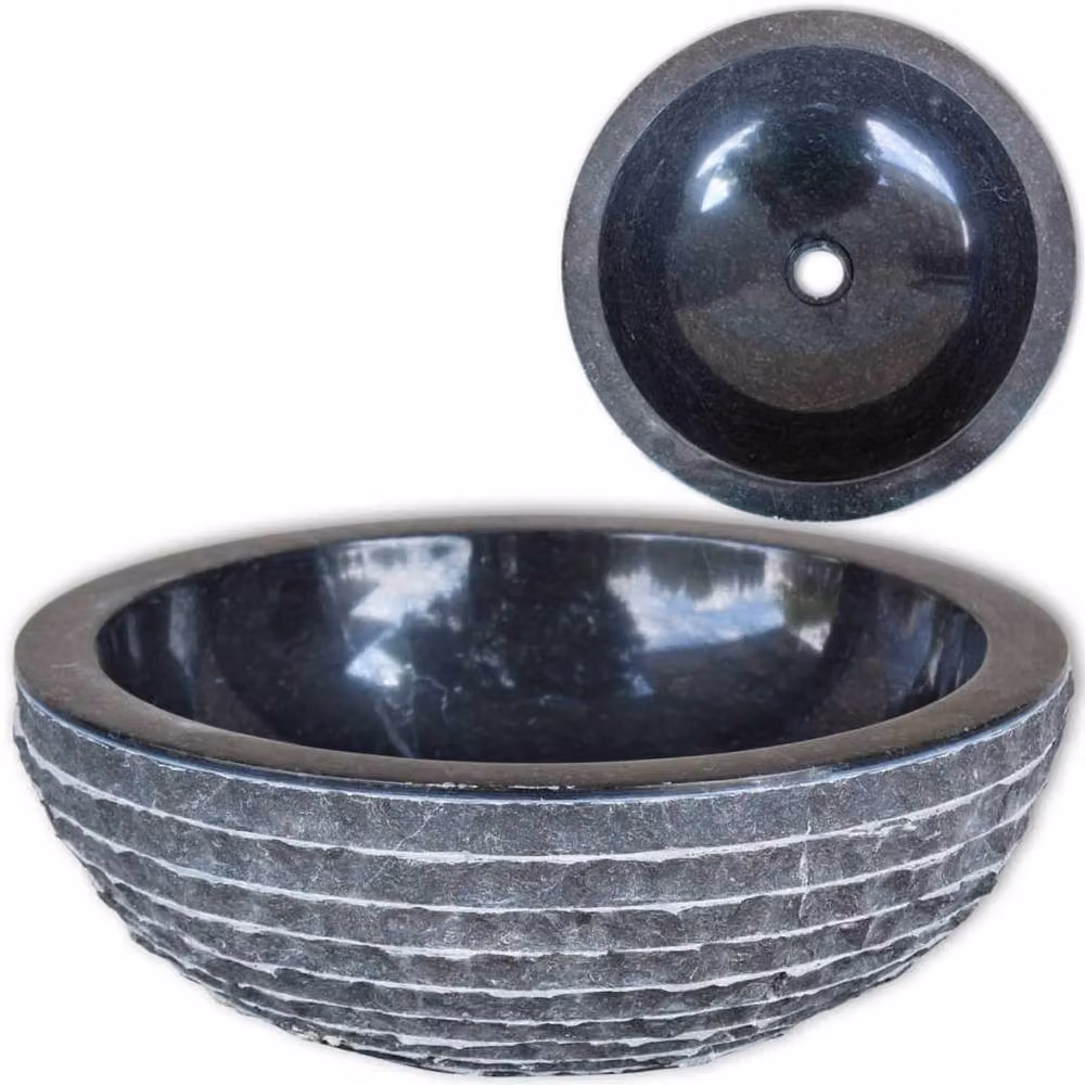 Berkfield Home Elegant Black Marble Basin, Width: 40 cm – 2