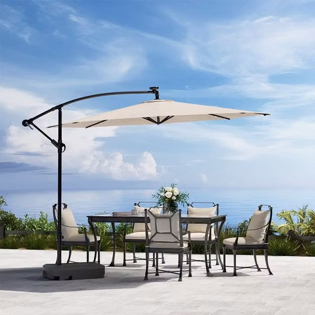 Komore Beige Polyester Outdoor Parasol Sunshade with Mobile Fillable Base