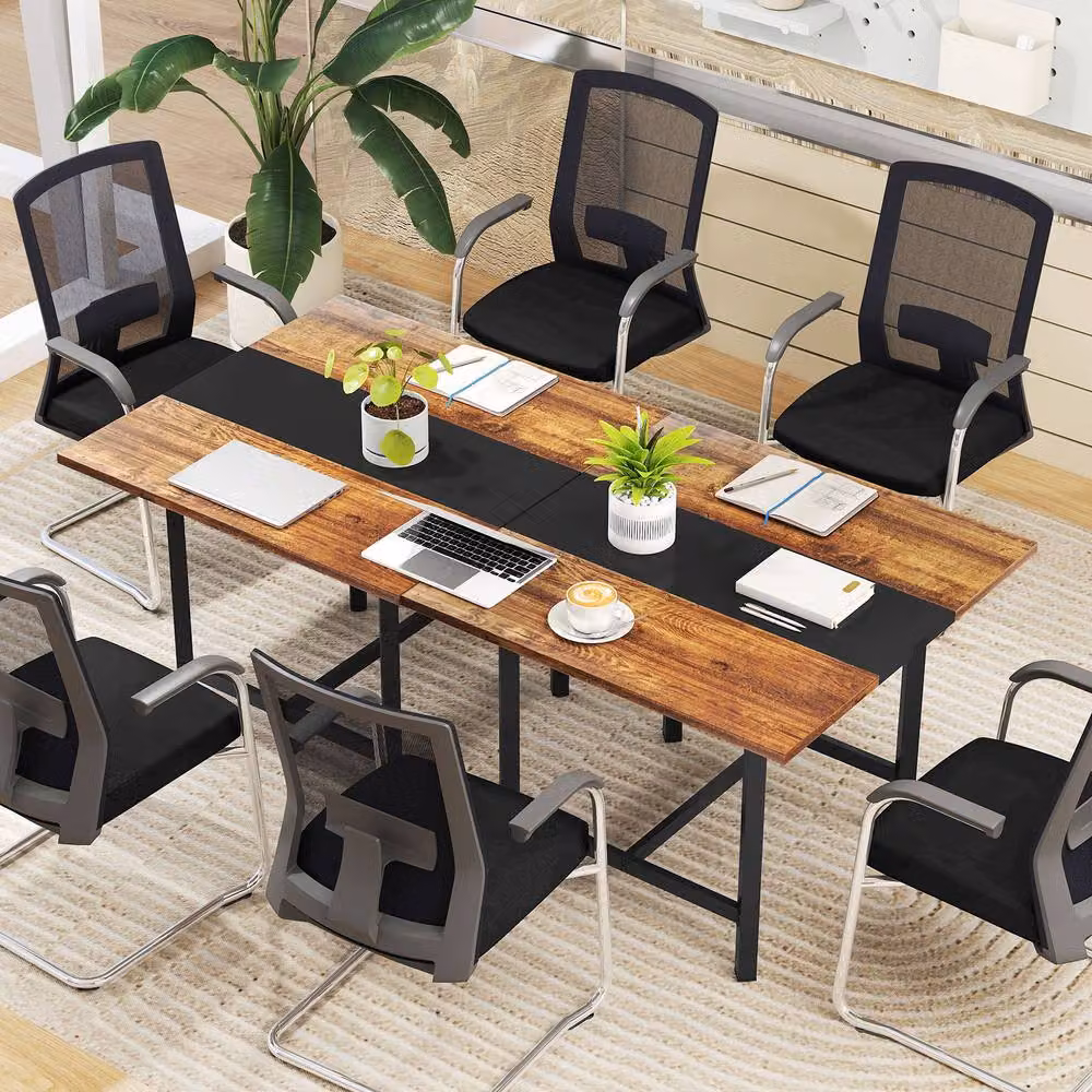 Gymax Industrial Square Meeting Room Table for 4 People in Brown and Black – 8