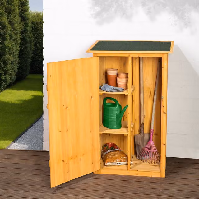 Tectake Brown Wooden Lean-to Garden Storage Shed with Flat Roof and Single Door