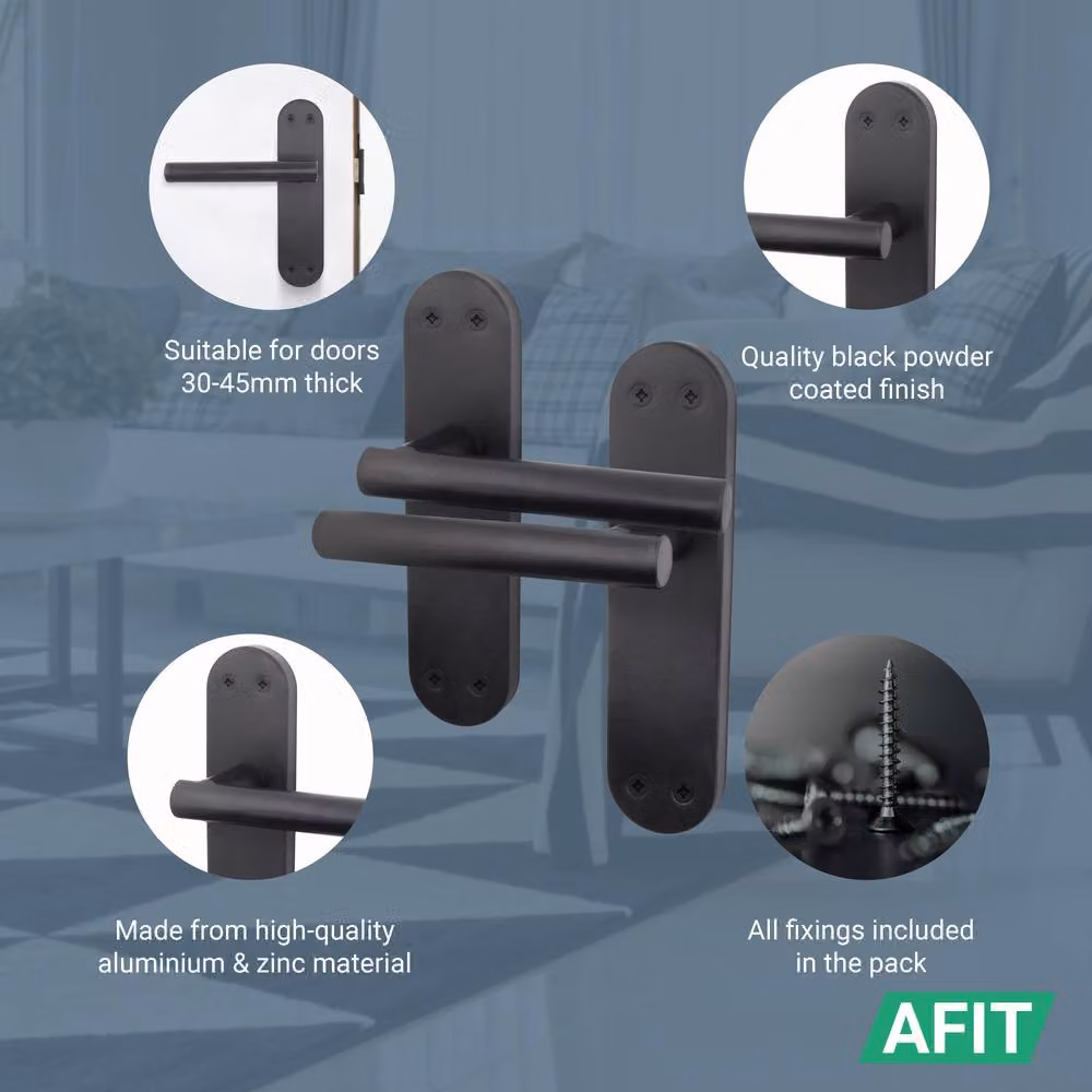 AFIT Matt Black T-Bar Door Handles with Backplate, Internal, 1 Pair, W/D/H: 15 x 15 x 1.5 cm – 5