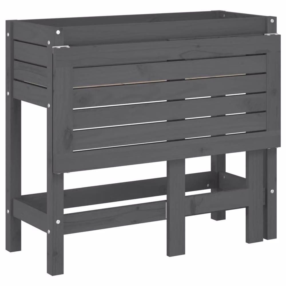 Berkfield Home Garden Planter with Folding Tabletop in Grey Solid Wood Pine, W/D/H: 73.0 x 75.0 x 84.0 cm – 7