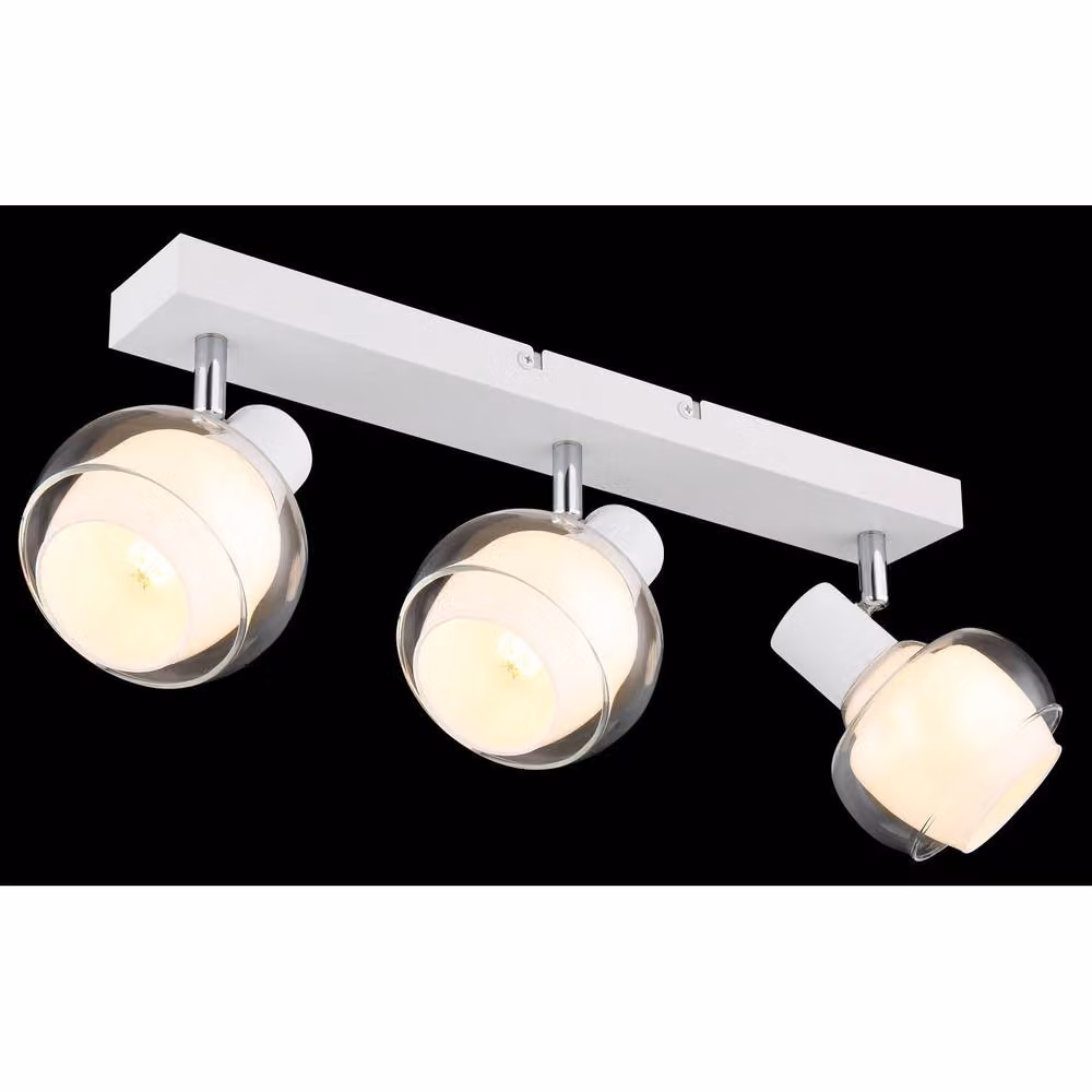 Globo Lighting Modern White and Chrome Ceiling Spotlight Bar with Transparent Glass Shades, 3x E14 Bulbs – 4