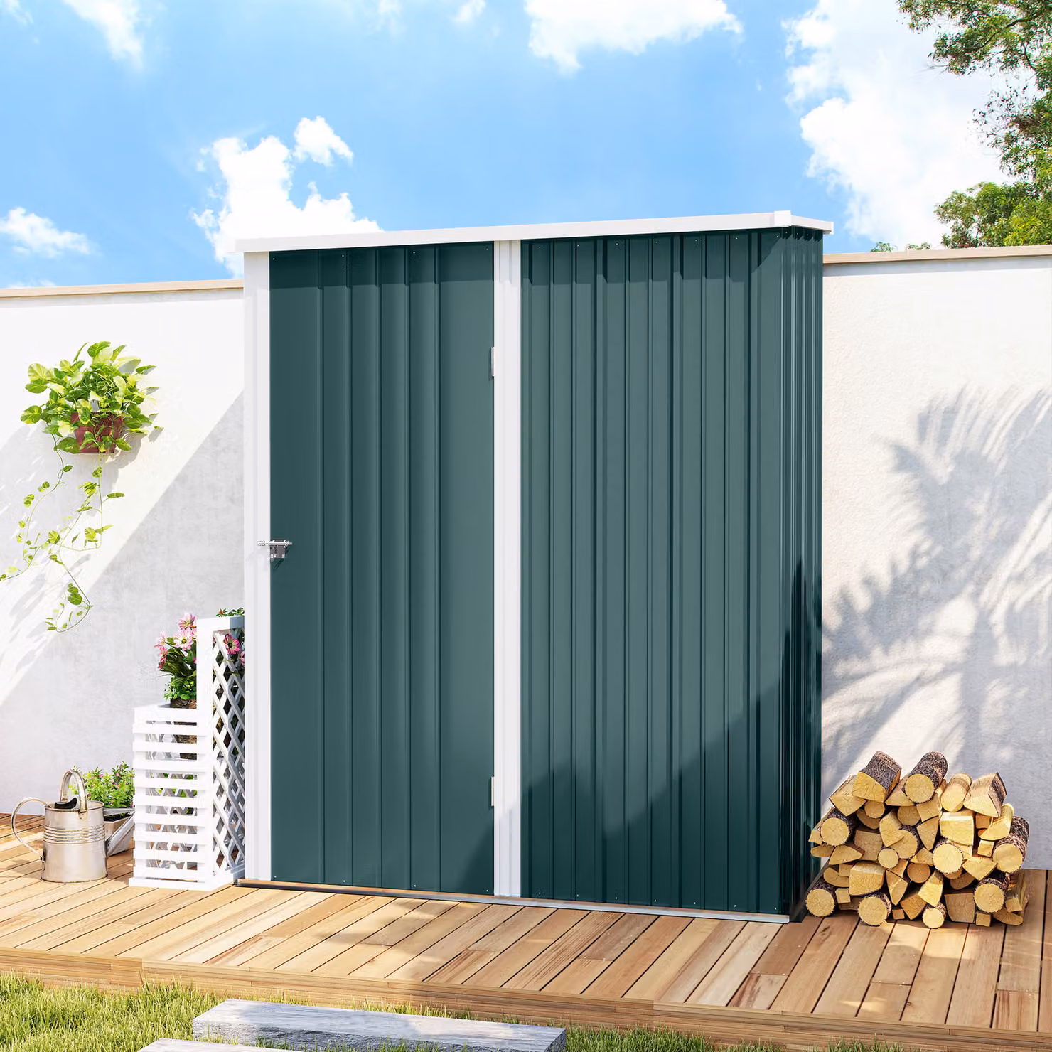 Outsunny Metal Garden Storage Shed in Green with Single Door and Sloped Roof, W/D/H: 152.4 x 91.44 x 178.0 cm – 5