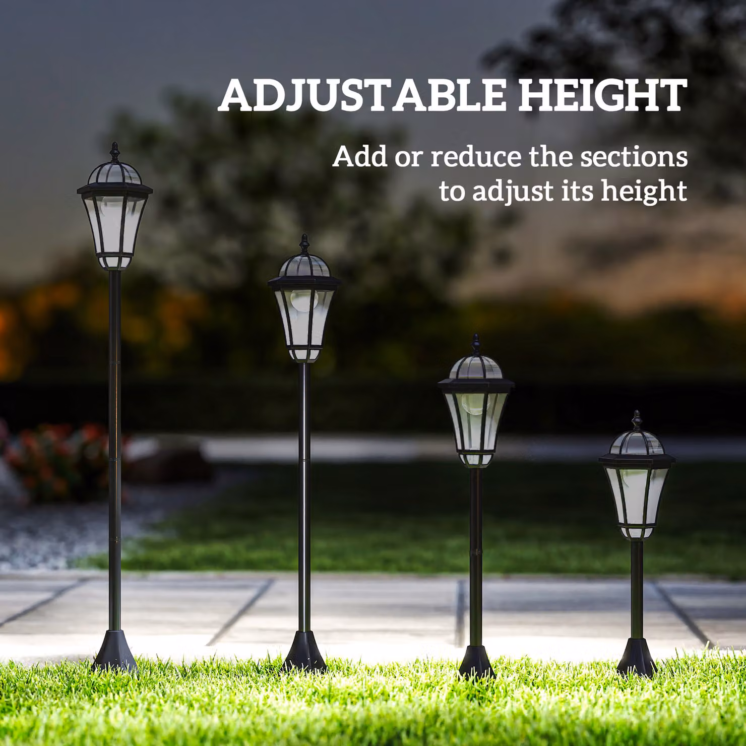 Outsunny Solar LED Garden Lanterns, Set of 2, Black Stainless Steel with Dusk Sensor and Ground Spike – 6