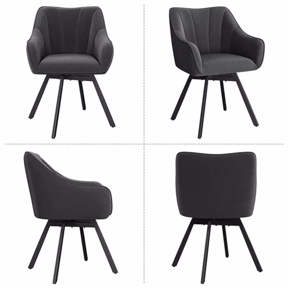 KORVIXA Grey Velvet Swivel Dining Chair with Armrests and Backrest – 3