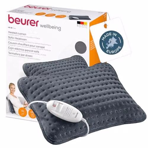 Beurer Cosy Heated Cushion in Grey with 3 Temperature Settings and Rapid Heat Up, W/D/H: 40 x 30 x 3 cm