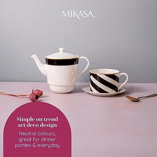 Mikasa Luxe Deco White and Gold Geometric Bone China Tea for One Set with Teapot and Infuser, 500ml – 3