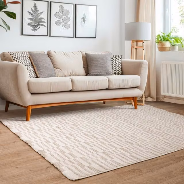 The Rug Edit Axel Geometric Blocks Scandinavian Living Area Rug in White, Yellow and Beige, 160 cm