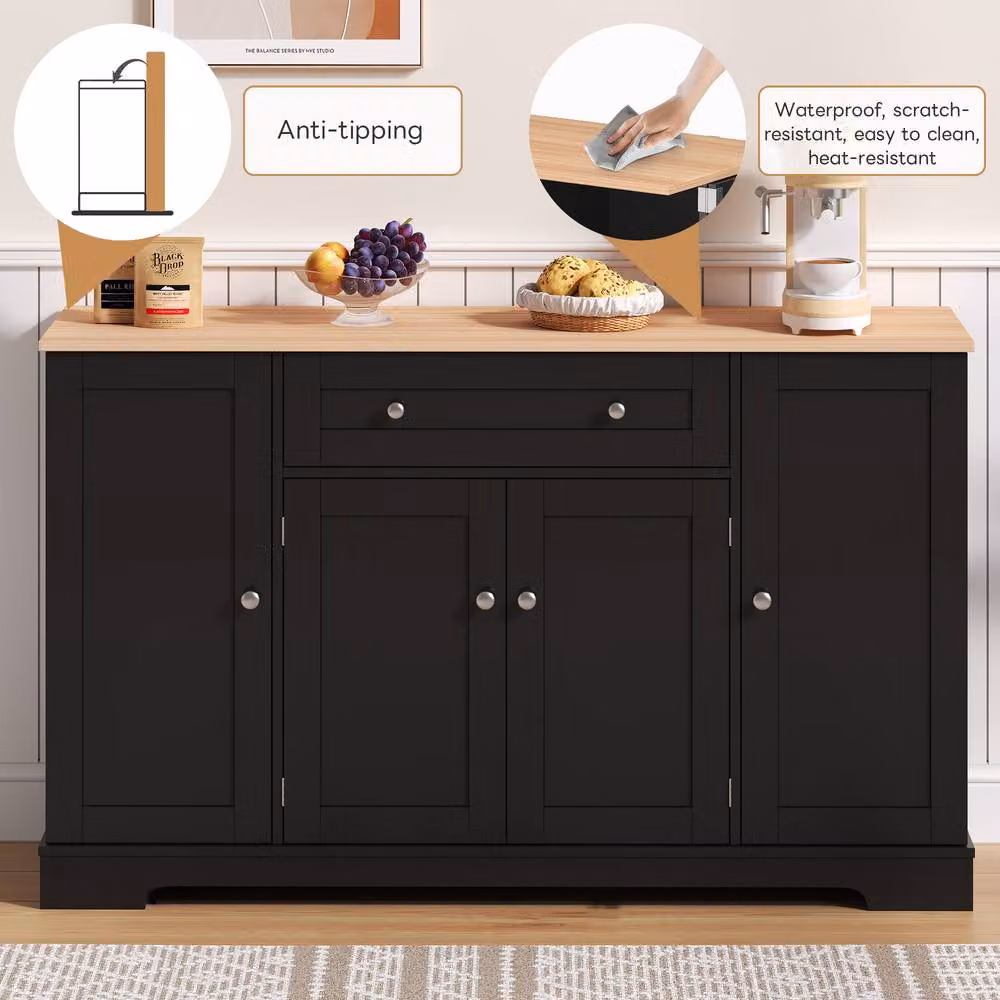 BTM Multifunctional Modern Kitchen Sideboard in Matt Black with Soft Close Drawers and Shelves – 2