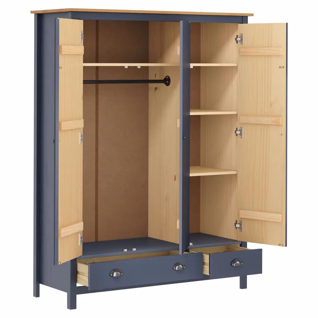 Berkfield Home 3-Door Modern Wardrobe in Hill Grey Solid Pine Wood W/D/H: 127 x 50 x 170 cm – 2