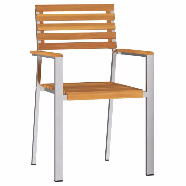 Berkfield Home Set of 4 Stackable Garden Chairs in Brown Acacia Wood and Stainless Steel