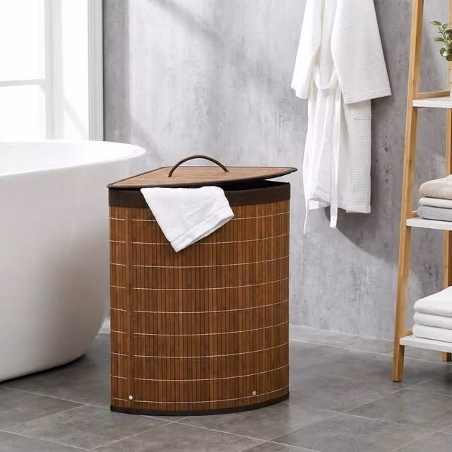 STILVORA 55 L Bamboo Laundry Basket with Lid and Handles, Brown – 1