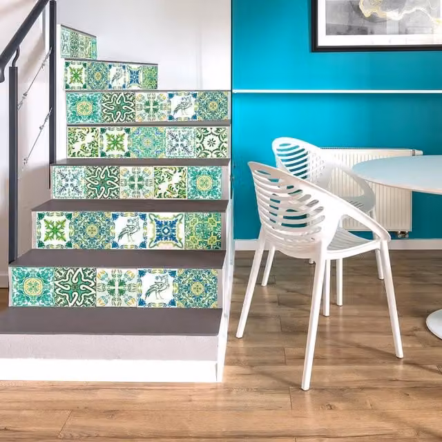 Walplus Wall Tile Stickers in Green and White, 15 x 15 cm, 24 Pack