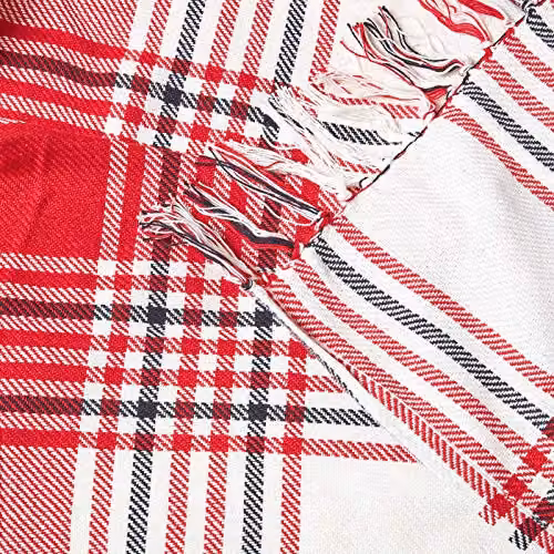 Homescapes Red and Grey Tartan Check Cotton Throw, W/D/H: 152 x 203 cm – 4