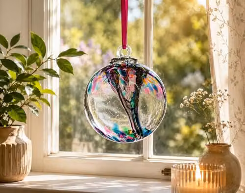 Sienna Glass Spirit Ball Ornament in Multicoloured Turquoise and Dark Green, Diameter: 10 cm – 2