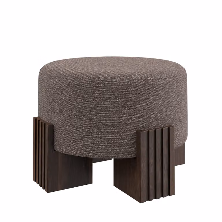 Dome Deco CLARK Art Deco Cylindrical Upholstered Stool in Brown