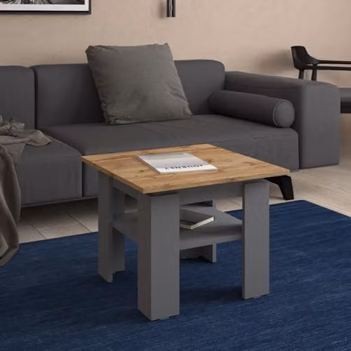 Shefa Line Element 550 Coffee Table in Oak and Graphite with Open Shelf, W/D/H: 55 x 55 x 43 cm – 2