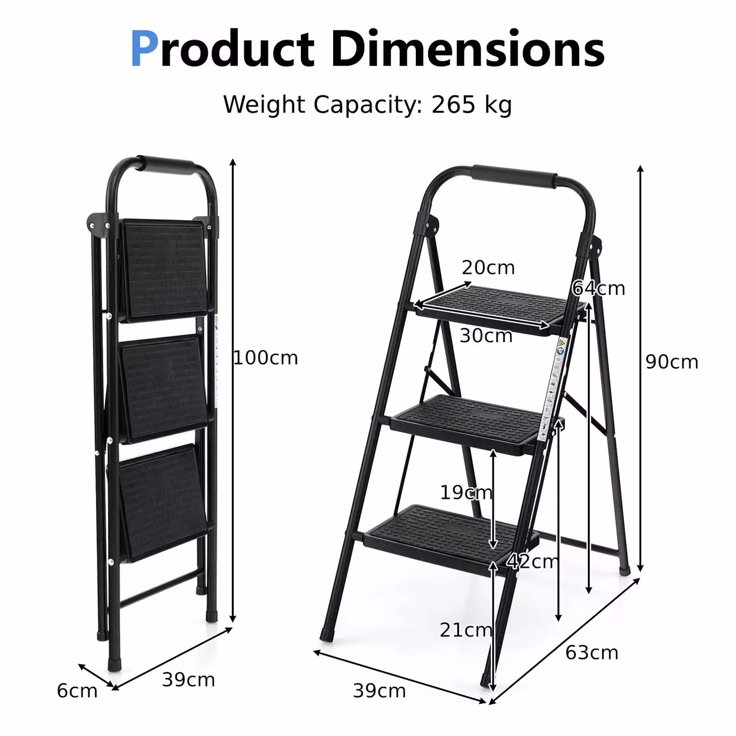 Costway 3 Step Foldable Metal Step Ladder in Black – 2