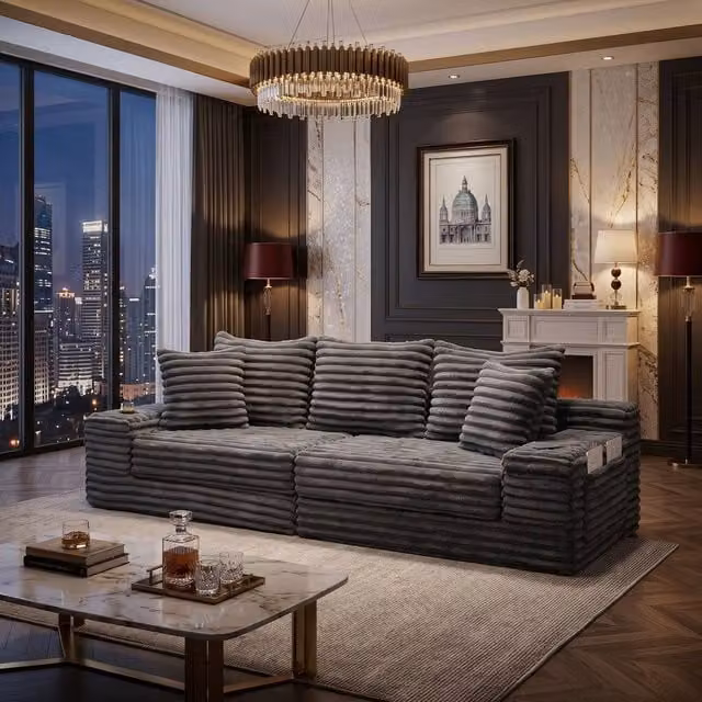 FENCHILIN Modular Convertible Sleeper Sofa with Side Pockets and Cup Holders in Dark Grey