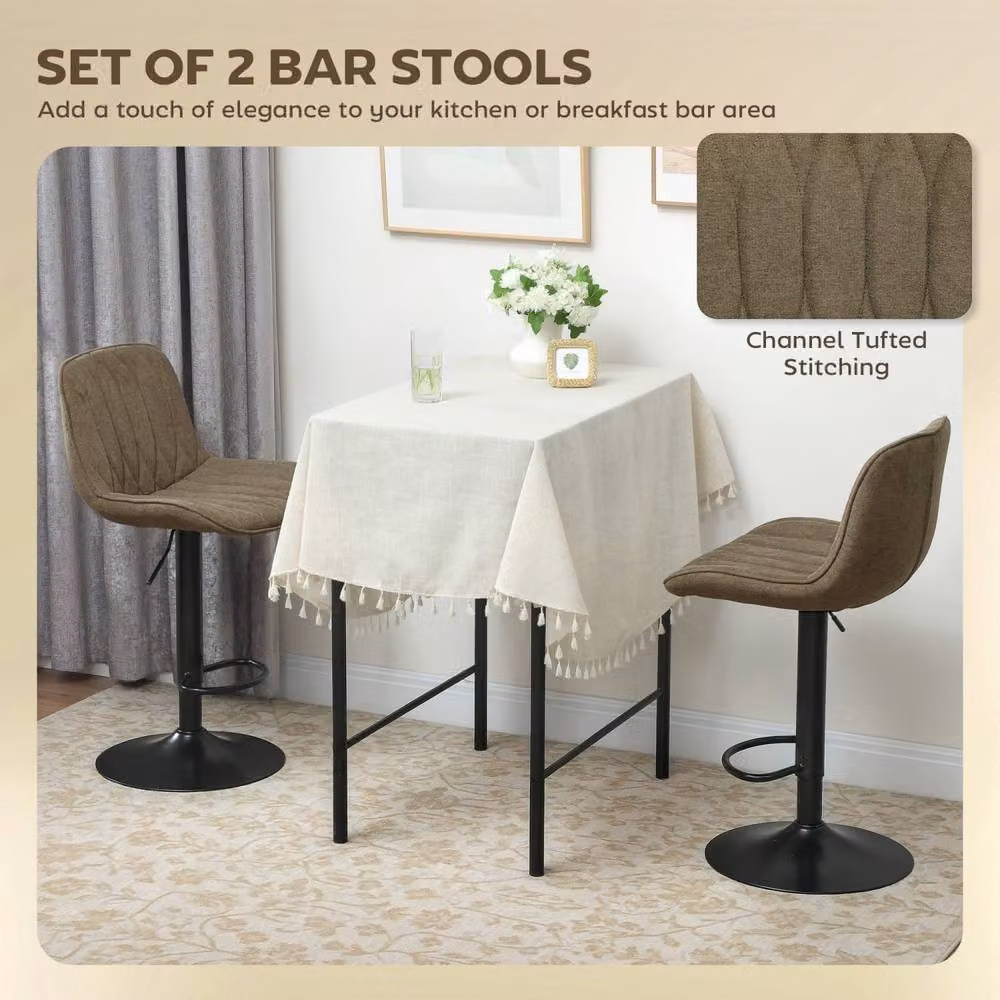 Wyld Haus Sehake Set of 2 Brown Linen Look Adjustable Swivel Bar Stools – 5