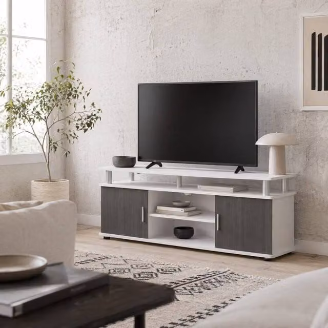 Wyld Haus Mihavi Modern Media Console with Shelves and Cupboards in Grey and White, Width: 120 cm