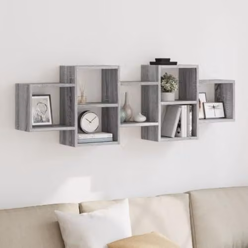 vidaXL Wall Shelf in Grey Sonoma, W: 129 cm, D: 42 cm, H: 18 cm, Engineered Wood – 2
