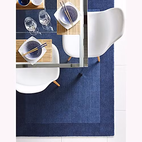 e-Rugs Contemporary Borders Plain Wool Hand Loom Woven Rectangular Rug in Blue, W: 200 cm, L: 290 cm – 2