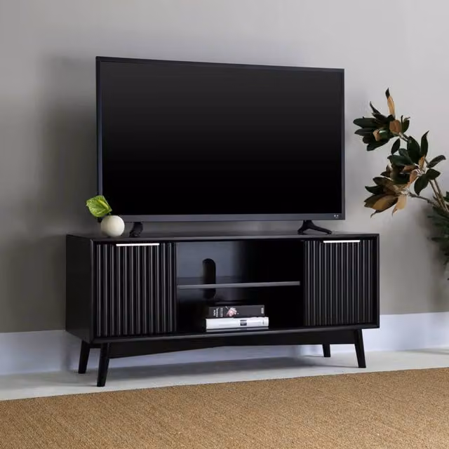 Home Garden Direct Monza Fluted TV Unit with Storage in Black