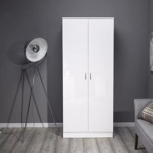 FWStyle Modern White Gloss 2 Door Bedroom Wardrobe with Soft Close Doors and Mirror, H 181 cm x W 76 cm x D 50 cm – 3