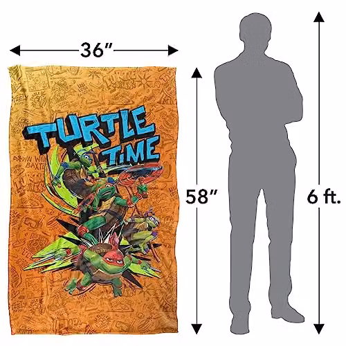 Nickelodeon Teenage Mutant Ninja Turtles Mutant Mayhem Turtle Time Graffiti Super Soft Silky Feel Fleece Blanket, Multicolour, W: 91.44 cm, L: 147.32 cm – 2