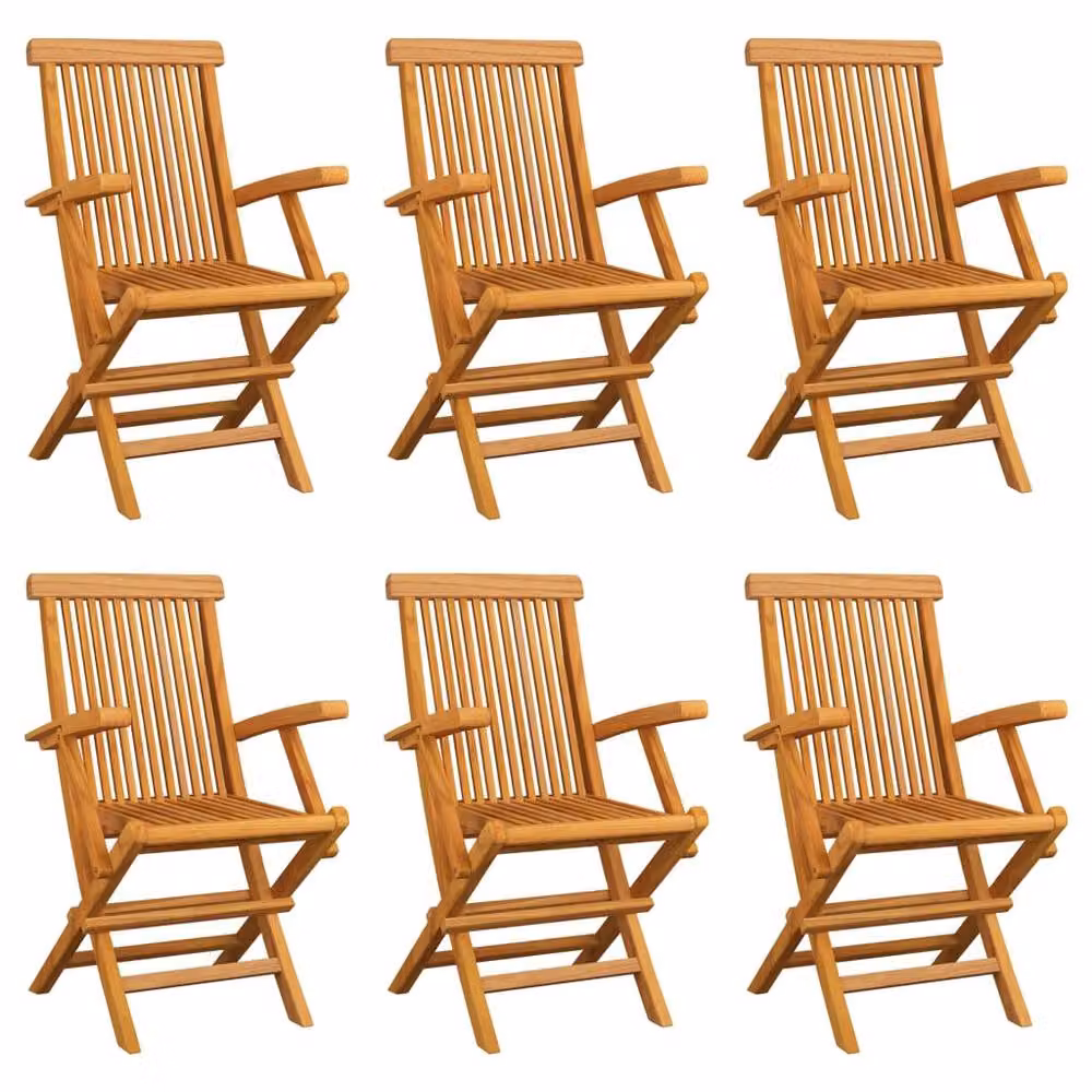 Berkfield Home Set of 6 Folding Garden Chairs in Brown Solid Teak Wood – 2