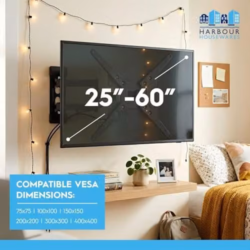 Harbour Housewares Articulating TV Wall Bracket for 25-60 inch Screens, Tilt, Swivel and Rotate, VESA 75x75-400x400, Supports up to 40kg, Black Steel – 3