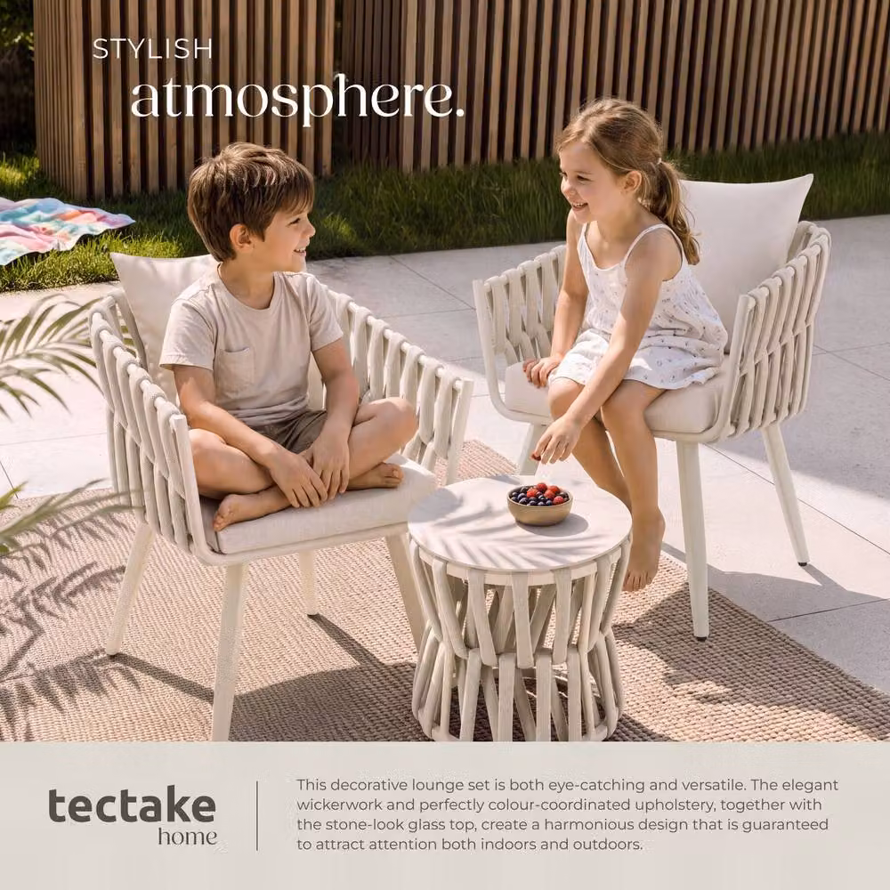 tectake Lugano Modern Garden Lounge Set with Powder Coated Aluminium Frame and Upholstered Cushions in Beige and White – 3