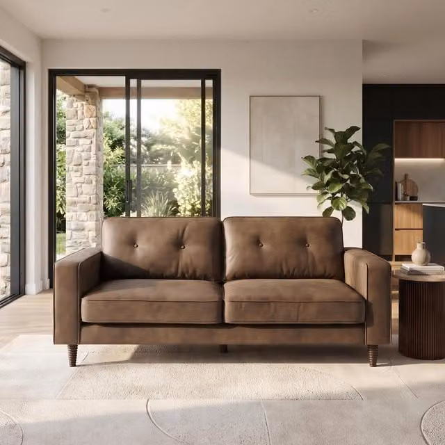 Furniturebox UK Jasper 3 Seater Sofa in Brown Faux Leather