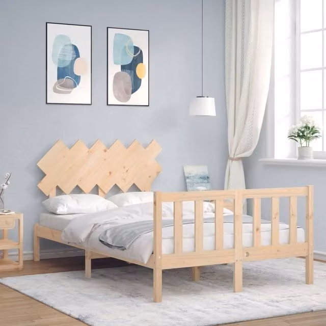Berkfield Home Solid Wood Bed Frame with Headboard in Brown, W/D/H: 120 x 200 cm