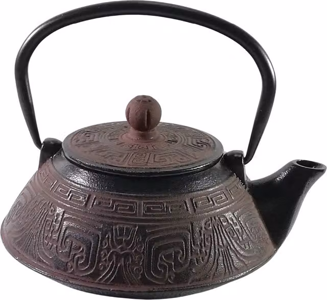 Buckingham Cast Iron Japanese Tetsubin Teapot with Geometric Aztac Pattern, 800 ml, Black