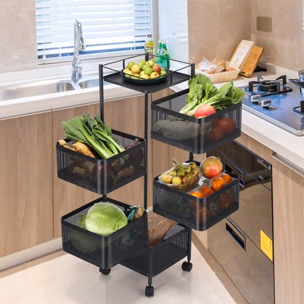 EONLION Black Utility Rotating 6-Tier Storage Trolley with Matt Metal Finish – 3