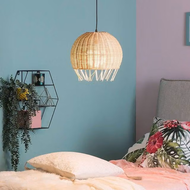 Wyld and Coco Natural Rattan Dome Pendant Lamp in Beige and Sand