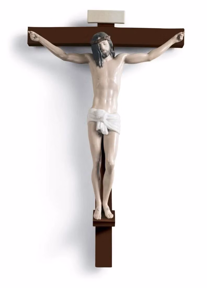 Lladró Our Saviour Crucifix Porcelain Wall Art Figurine in Multicolour
